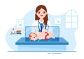 Pediatrician Examines Sick Kids and Baby for Medical Development, Vaccination and Treatment in Cartoon Hand Drawn Illustration