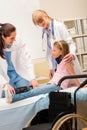 Pediatrician examining girl broken leg