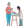 Pediatrician female doctor with mom and babies