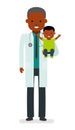 Pediatrician man holds a healthy cheerful baby. Children`s doctor. African Americans people. Royalty Free Stock Photo