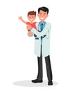 Pediatrician man holds a healthy cheerful baby.