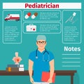 Pediatrician and medical equipment icons