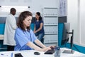 Pediatrician woman nurse typing sickness symptoms on computer