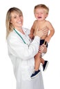 Pediatrician woman with a scared baby