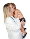 Pediatrician woman with a scared baby
