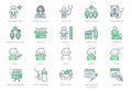 Pediatrics line icons. Vector illustration include icon - incubator, breastfeed, stethoscope, colic, massage, chickenpox