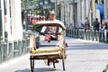 Pedicabs is a traditional Indonesian transportation tool. Cycle rickshaw or Pedicap.