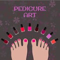 Pedicure art. Image toes and colorful nail polish