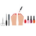 Pedicure banner with female feet and nails. colored illustration for your business