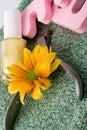 Pedicure beauty set and flower Royalty Free Stock Photo