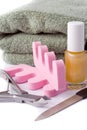 Pedicure beauty set and towel Royalty Free Stock Photo