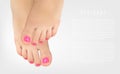 Pedicure concept poster with female feet, beauty salon