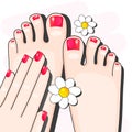 Pedicure Female Fingers Vector Illustration Of Female Feet Isolated On White Background