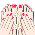 Pedicure Female Fingers Vector Illustration Of Female Feet Isolated On White Background