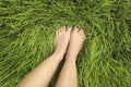 Pedicure with green nail Polish Royalty Free Stock Photo