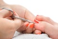 Pedicure process, cuticle cutting Royalty Free Stock Photo