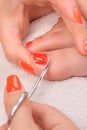 Pedicure process macro closeup Royalty Free Stock Photo