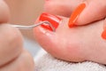 Pedicure process macro closeup Royalty Free Stock Photo
