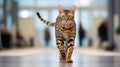 A pedigreed purebred Bengal cat at an exhibition of purebred cats. Cat show. Animal exhibition. Competition for the most