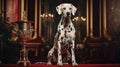 A pedigreed purebred Dalmatian dog at an exhibition of purebred dogs. Dog show. Animal exhibition. Competition for the