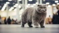 A pedigreed purebred Scottish fold cat at an exhibition of purebred cats. Cat show. Animal exhibition. Competition for