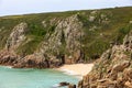 A view of Pedn Vounder beach, near Porthcurno in Cornwall