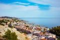 Pedregalejo beach at Malaga colorful houses along beachfront Royalty Free Stock Photo