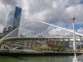 The Pedro Arrupe footbridge and twin towers in Bilbao, Basque Country, Spain