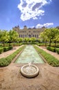 Pedro Luis Alonso gardens and the Town Hall building in Malaga, Royalty Free Stock Photo