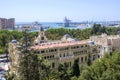 Pedro Luis Alonso gardens and the Town Hall building in Malaga, Royalty Free Stock Photo