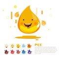 Pee character and colour level. infographic -