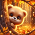 Peek-a-boo bear in a magical autumn forest Royalty Free Stock Photo