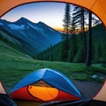 peek from inside tent reveals serene while cozy sleeping bags promise an