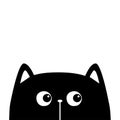 Peeking cat head face silhouette. Black kitten. Cute cartoon character. Kawaii funny animal. Baby card. Pet collection. Sticker