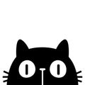 Peeking cat head face silhouette. Black kitten face head. Cute cartoon character. Kawaii funny animal. Baby greeting card. Pet