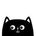 Peeking cat smiling face head silhouette. Black kitten kitty. Cute cartoon character. Kawaii funny animal. Baby card. Pet