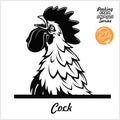 Peeking Cock - Cheerful Rooster peeking out - face head isolated on white - vector stock