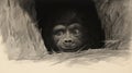 Peeking Gorilla: A Detailed Portrait Of A Curious Primate