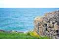 Peel Castle up on St Patrick`s Isle in city of Peel, Isle of Man Royalty Free Stock Photo