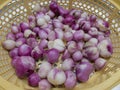 Peel shallots on basket , shallot background texture