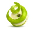 peeled apple with peel on a white background