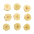 Peeled banana slices isolated over a white background Royalty Free Stock Photo