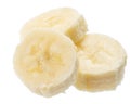 Peeled banana slices on the white background. Royalty Free Stock Photo