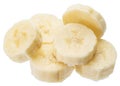 Peeled banana slices on the white background. Royalty Free Stock Photo