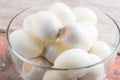 Peeled boiled egg on wood background Royalty Free Stock Photo