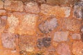 Peeled brick wall, clay brick and old texture