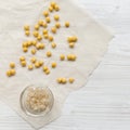 Peeled chickpeas for cooking hummus, overhead view. Top view, from above