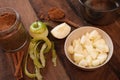 Peeled and diced fresh apple with cinnamon