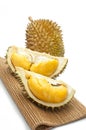 peeled durian isolated on white background.