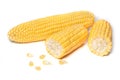 The peeled ear of corn, a piece of and seeds on a white, isolated Royalty Free Stock Photo